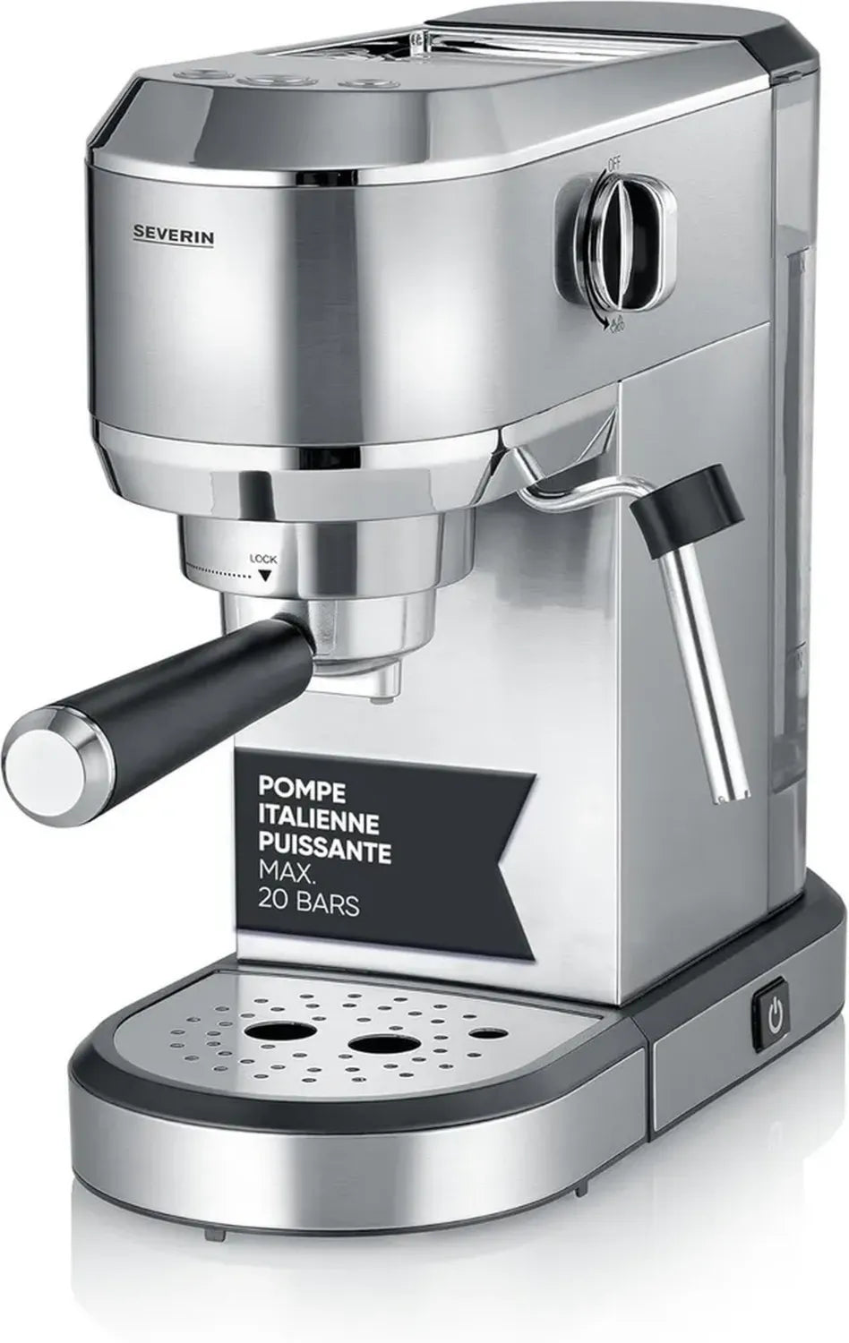 SEVERIN Machine à Espresso avec Pompe 20 Bars, Mousseur à Lait, Réservoir 1L, Acier Inoxydable, KA 5997