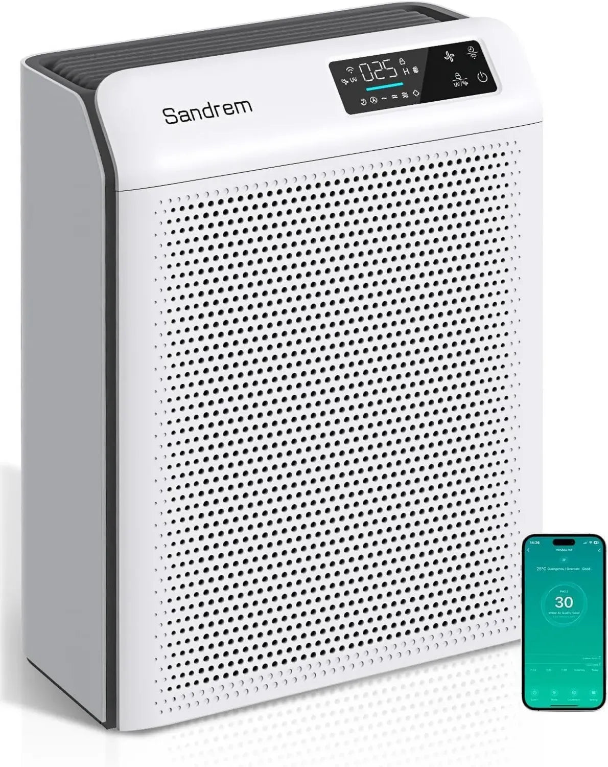 Purificateur d'air HEPA H13 avec Ionisation, UV-C et Connexion WiFi, Silencieux <30dB, Minuteur 24H, Économie d'énergie 32W, Idéal pour 60-90m²