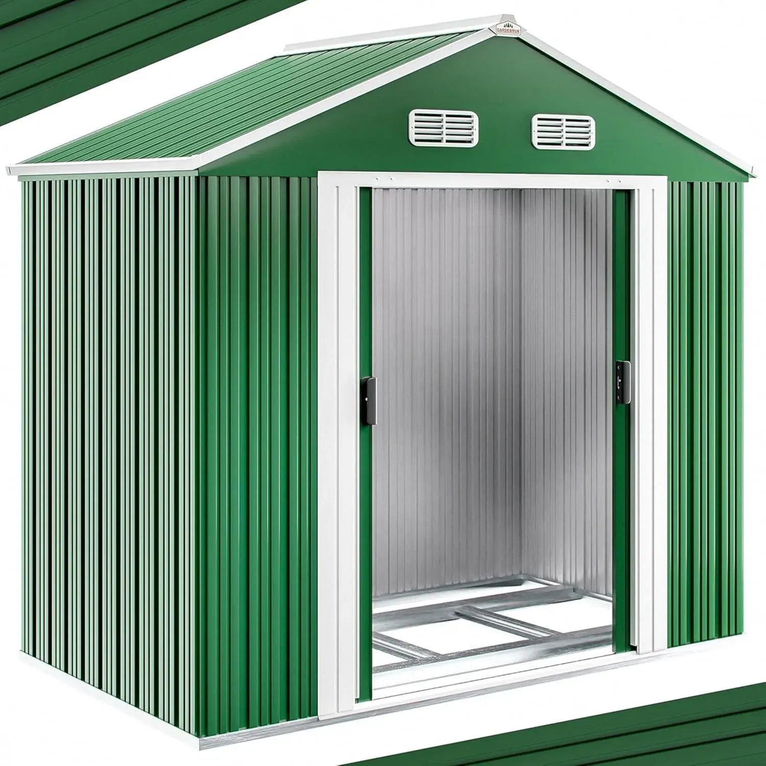 Abri de Jardin Métallique XL avec Porte Coulissante Verte 200x135x190cm Rangement Outils 4m³