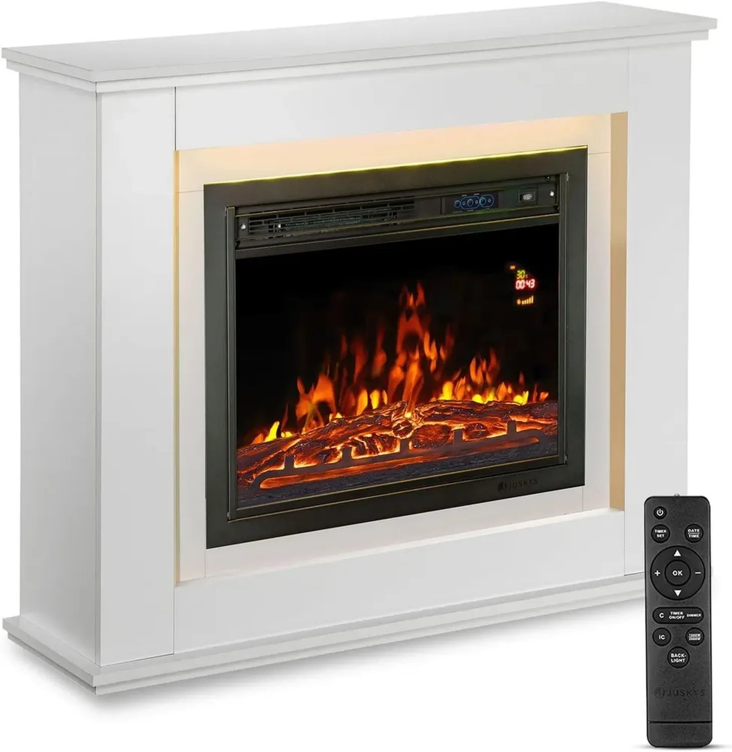 Cheminée Électrique Moderne 2000 W avec Flamme LED et Télécommande – Blanc