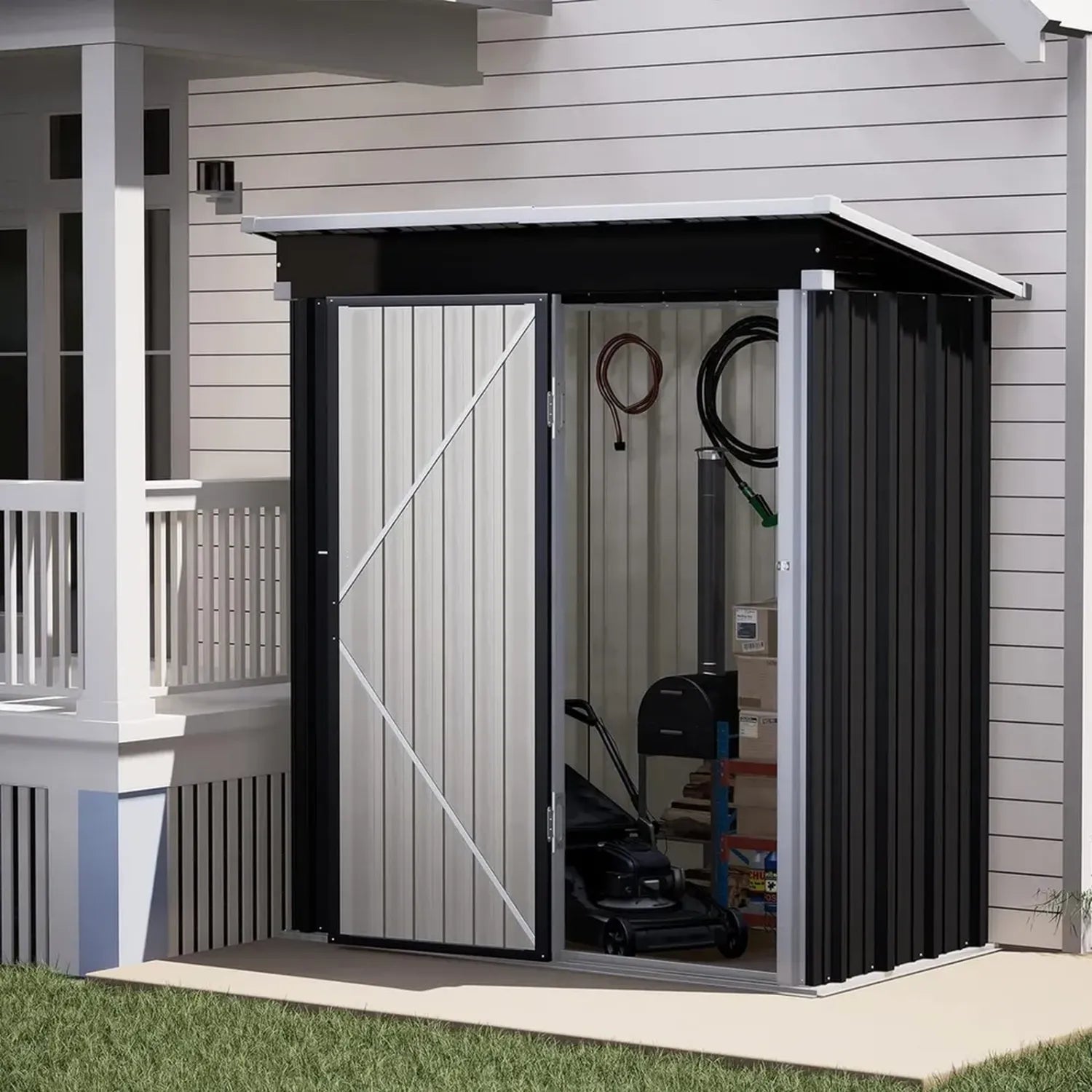 Abri de Jardin Métallique 162x92x180 cm - Cabane Extérieure avec Toit Incliné et Serrure, Idéal pour Outils et Vélos, Gris Sombre