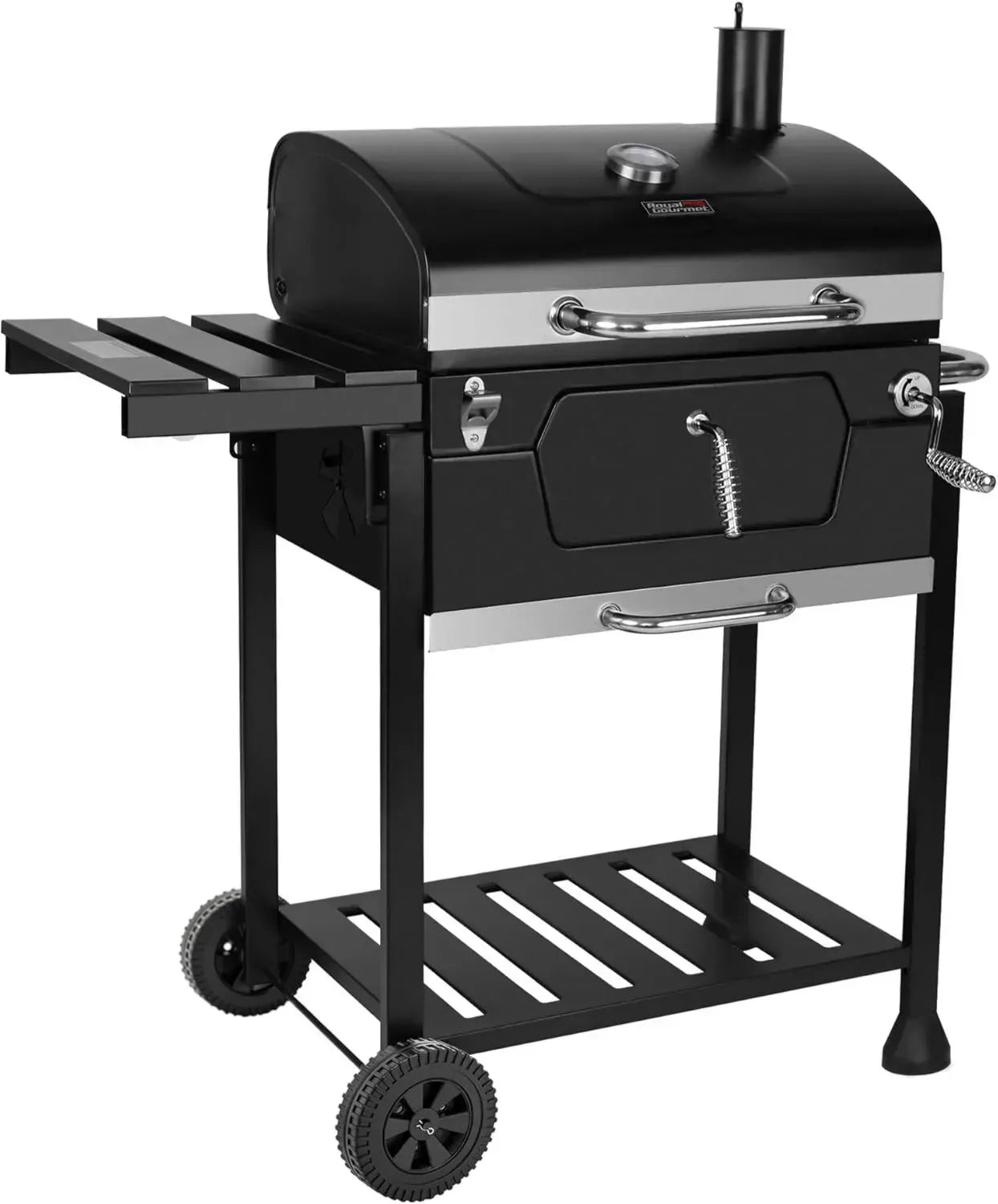 Grill Barbecue au Charbon avec Chariot, Couvercle et Thermomètre