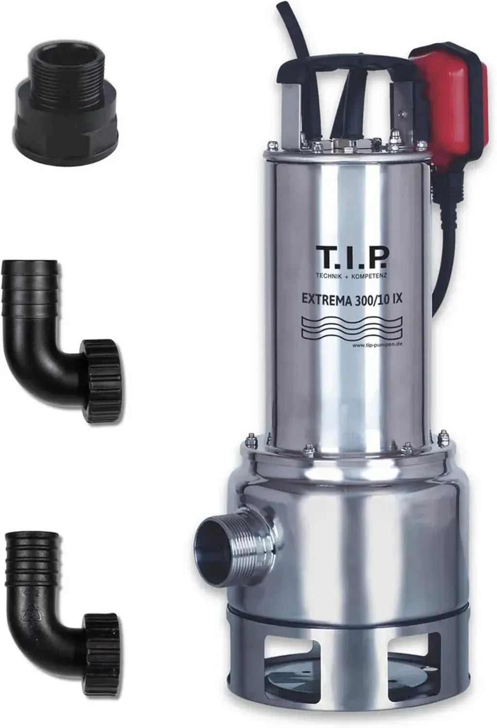 Pompe Submersible pour Eaux Usées T.I.P. Extrema 300/10 IX, Débit Élevé 19500 l/h, Résistante à la Chaleur 50°C, Acier Inoxydable, Argent, 1200 W
