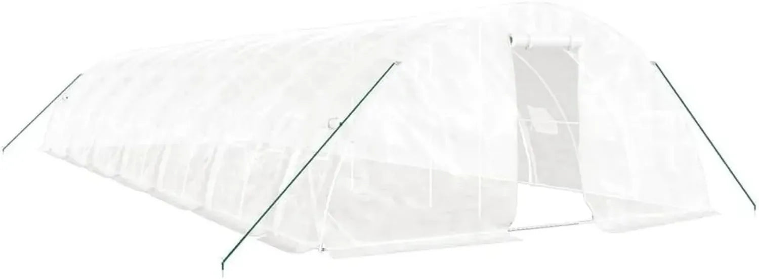 Serre Tunnel de Jardin en Acier Blanc 70 m² - 14x5x2,3 m