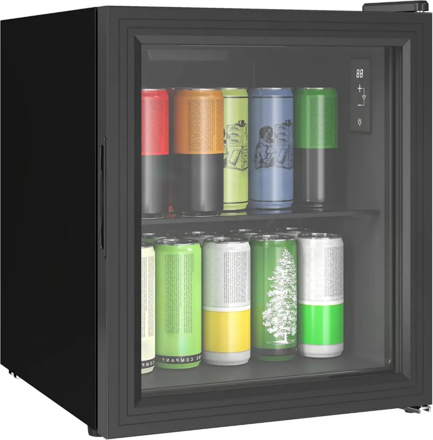 Mini Frigo à Boissons 46L avec Porte en Verre Double, Éclairage LED et Écran Tactile - Silencieux et Compact pour Maison ou Bureau