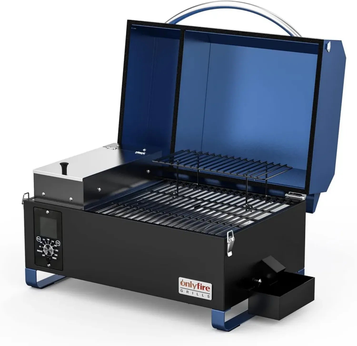 Gril à Granulés Portable en Acier Inoxydable avec Contrôle de Température, Fumoir Compact avec Grille Chauffante, Couleur Bleue