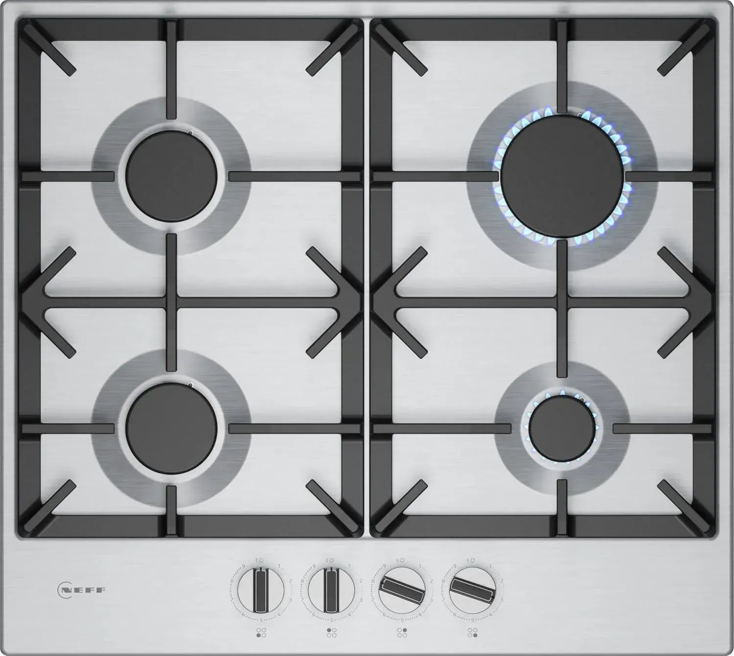 Plaque de cuisson gaz NEFF N70 60 cm, 4 brûleurs, FlameSelect, supports en fonte, cadrans amovibles