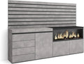 Buffet Moderne XXL avec Cheminée Électrique, 214x145x35 cm, Style Ciment