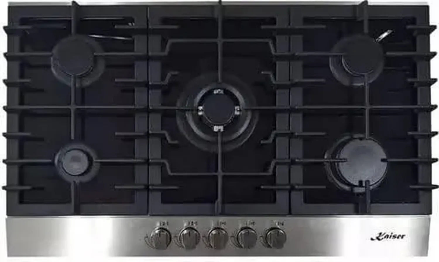 Plaque de Cuisson Gaz Kaiser 90 cm, Verre Noir, 5 Brûleurs avec Wok 3,8 kW