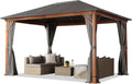 Pergola de Jardin en Imitation Bois 3x4m, Toit Acier, 4 Côtés Latéraux, Couleur Grise