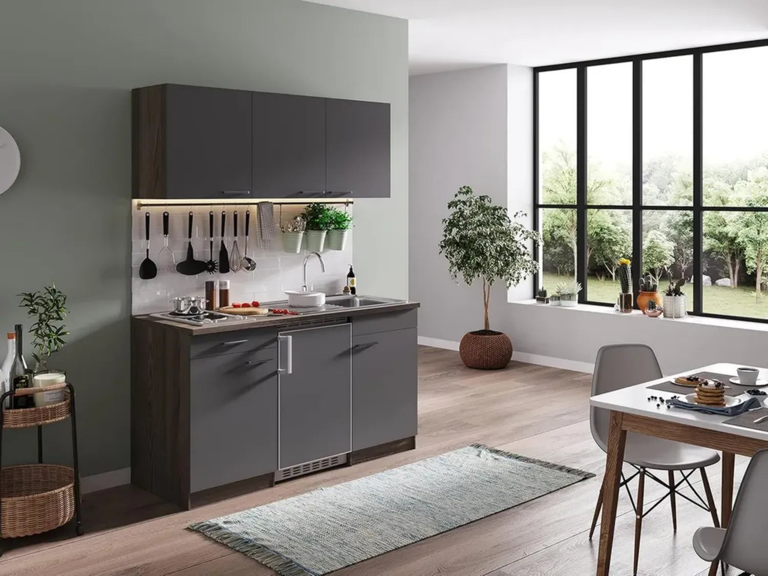 Petite cuisine respekta Oliver en bois composite, gris, 150 cm