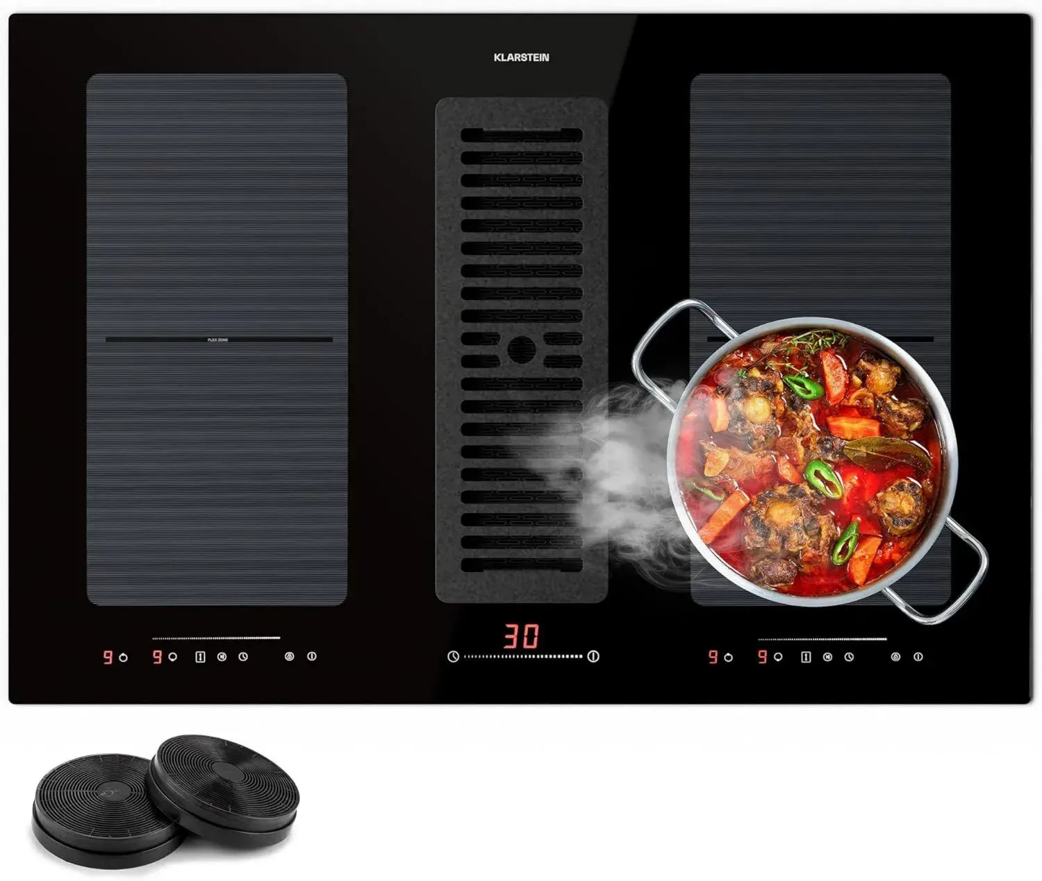 Plaque de Cuisson à Induction avec Hotte Intégrée - 4 Zones Flexibles, Commande Tactile, Aspiration Puissante 391m³/h, Efficacité Énergétique A
