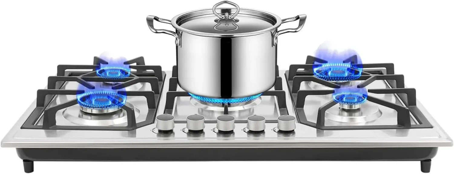 Table de cuisson à gaz 5 foyers avec commandes indépendantes pour GPL et gaz naturel