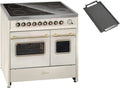 Cuisinière électrique 90 cm crème avec double four et plaque vitrocéramique GCH