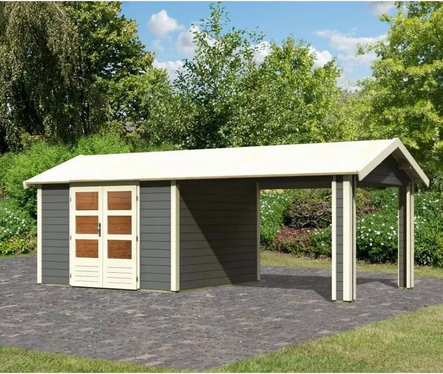 Abri de Jardin en Épicéa avec Auvent et Terrasse Couverte, 9,24m²