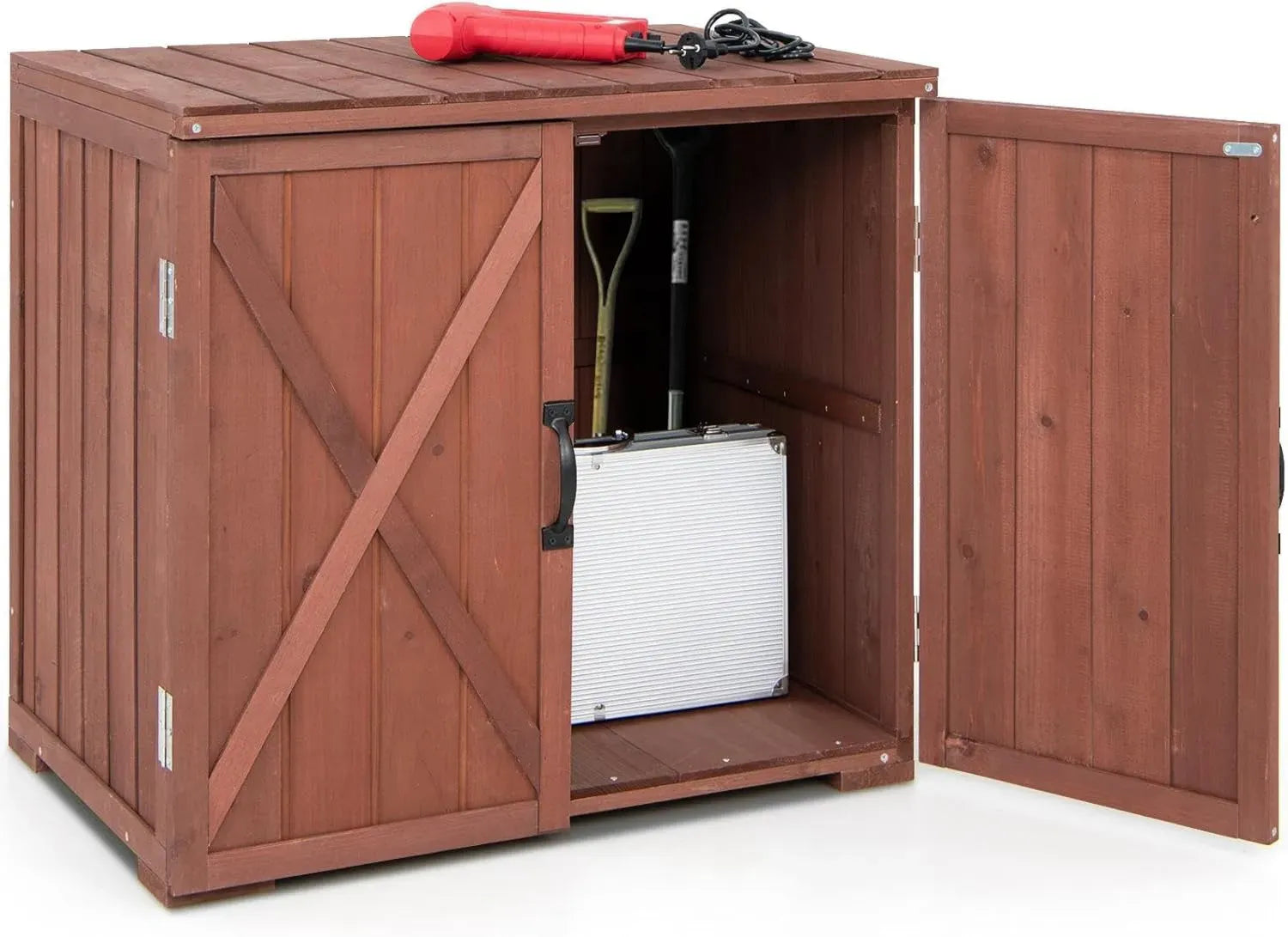 Armoire de Jardin Résistante en Bois avec Portes Doubles, 77 x 56 x 72 cm, Couleur Café