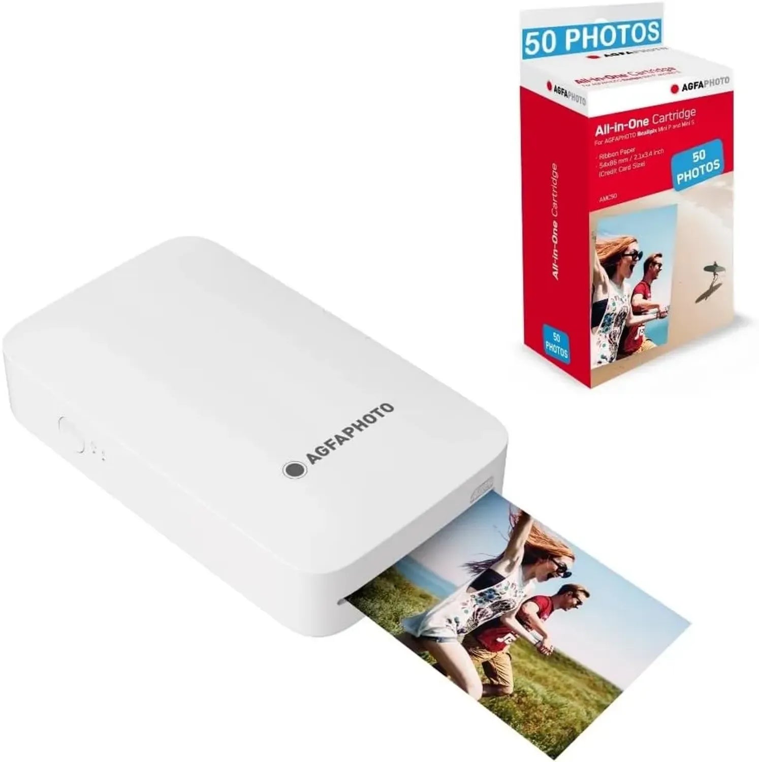 Imprimante Photo Portable AgfaPhoto Realipix Mini P avec Cartouches et Papier pour 50 Impressions - Bluetooth - Technologie 4Pass - Couleur Blanche