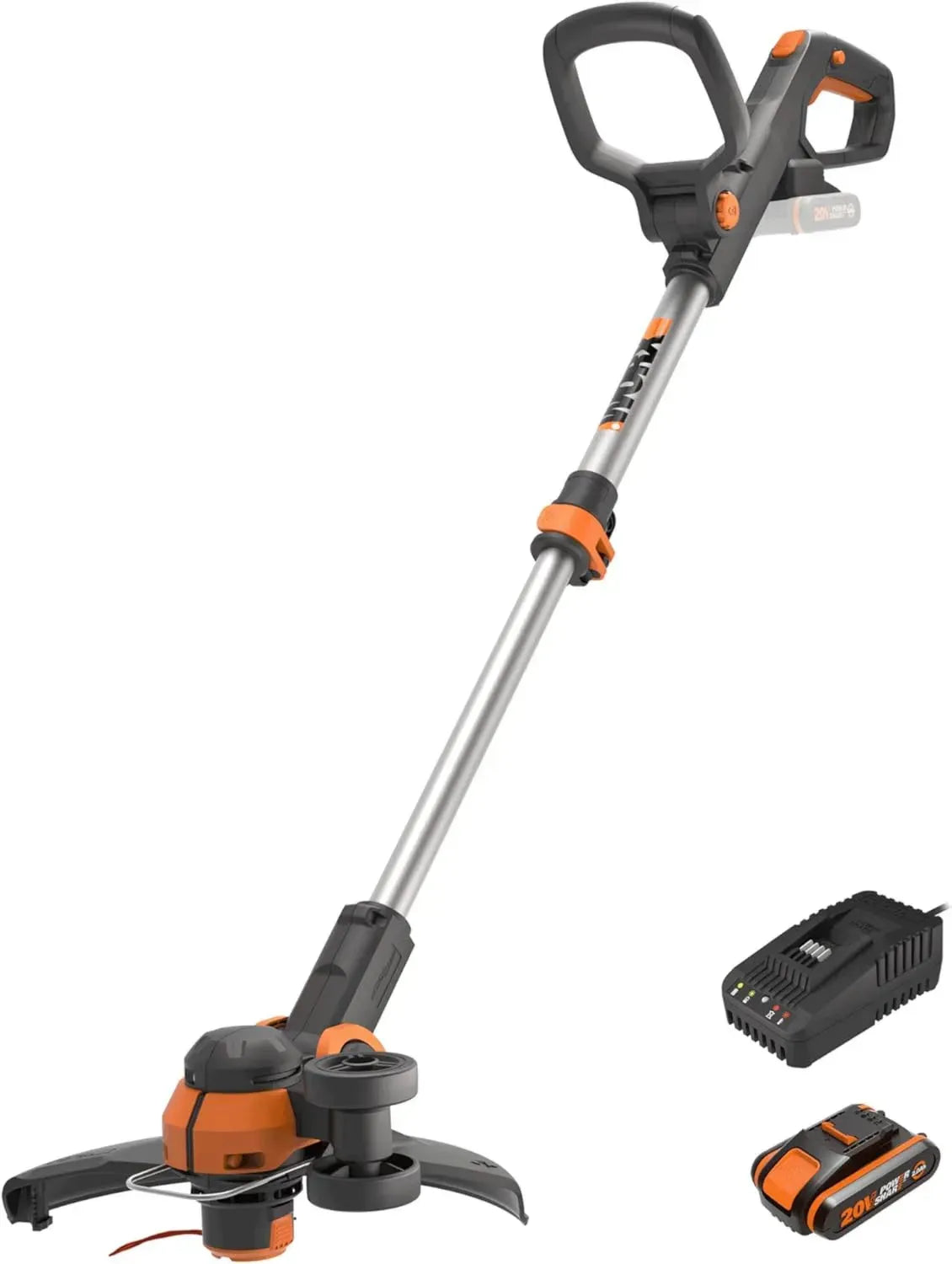 Débroussailleuse sans Fil WORX avec Batterie 20V 2.0Ah, Largeur de Coupe 30cm, Tête Rotative 90°, Manche Télescopique