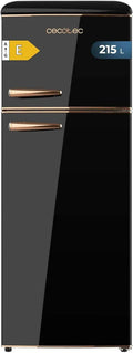 Réfrigérateur Rétro 215 L Cecotec Bolero CoolMarket 2D Noir, Design Économiseur d'Énergie, Éclairage LED, Poignées Chromées