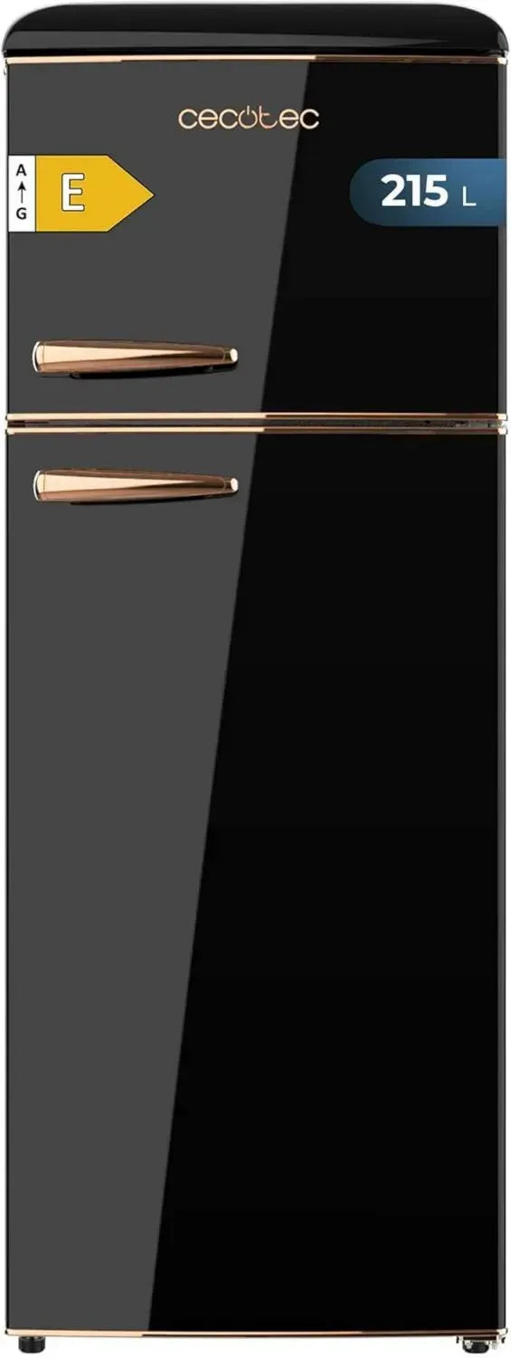Réfrigérateur Rétro 215 L Cecotec Bolero CoolMarket 2D Noir, Design Économiseur d'Énergie, Éclairage LED, Poignées Chromées