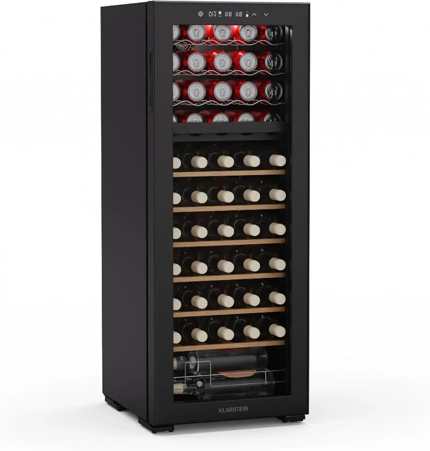 Cave à Vin KLARSTEIN Bovella 55 Duo+ - 55 Bouteilles, Double Zone, Température Réglable 5-18°C, Écran Tactile, Lumière LED, Filtre UV, Autonome