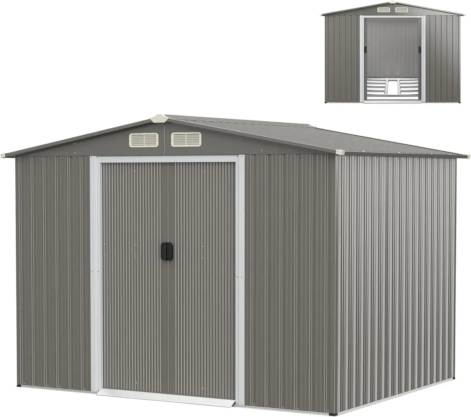 COSTWAY Abri de Jardin en Acier Galvanisé Anti-UV, 260 x 207 x 181 cm, Cabane Extérieure avec Porte Coulissante et Ventilation