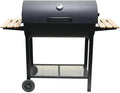 Grill à Charbon Extérieur avec Contrôle Température Précis, Étagères Multizones, Nettoyage Facile, Structure Métallique et Bois, Surface de Travail Double Face sur Roulettes