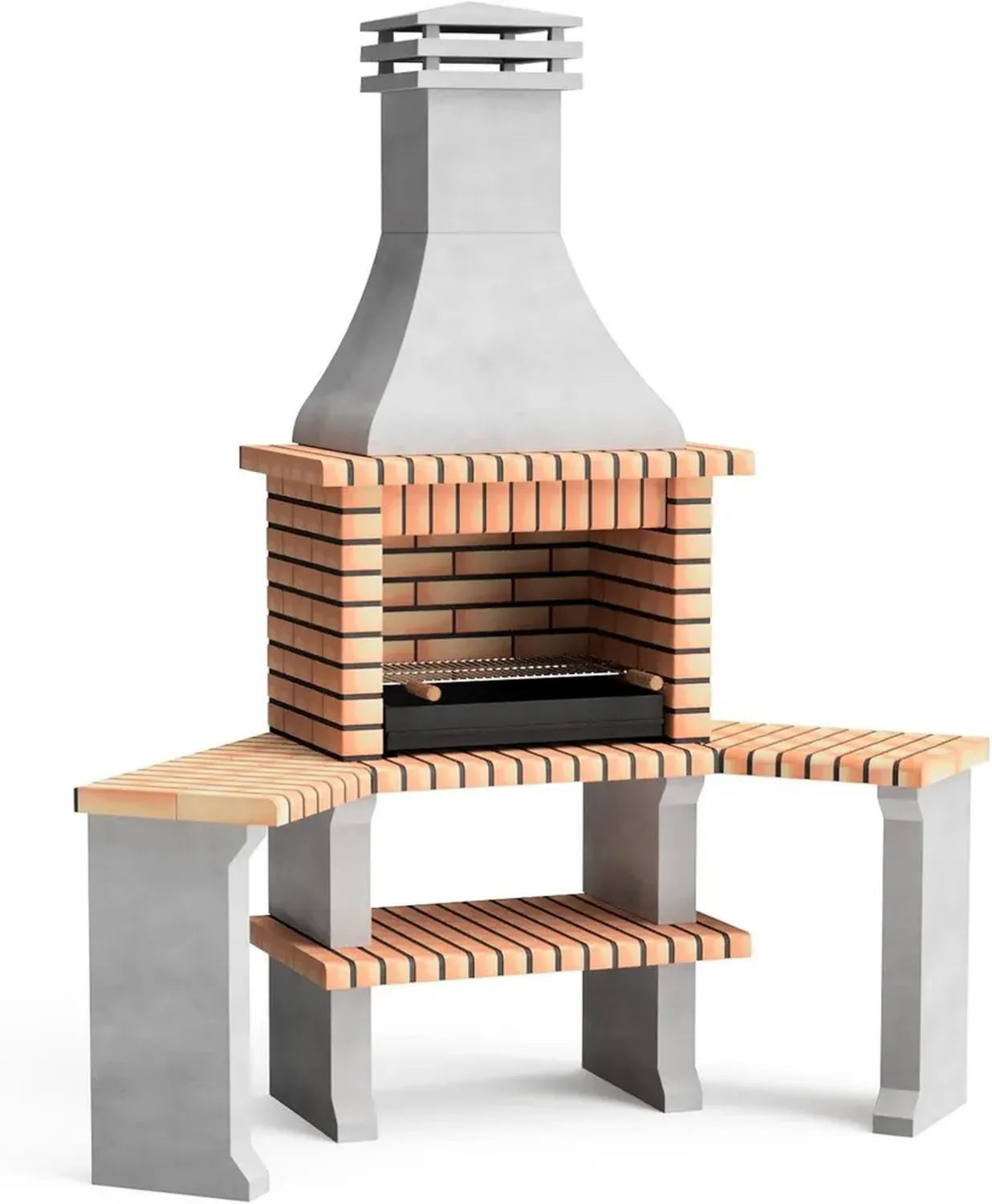 Grill Extérieur Movelar Roma 2 en Béton Réfractaire avec Bois et Charbon - Gris et Orange - 160x58x240 cm