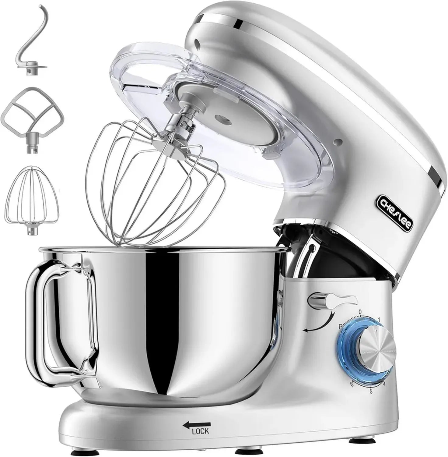 Robot Pâtissier Cheflee 2000W, 6.2L, Multifonction avec Bol en Acier Inoxydable, Faible Bruit, 6 Vitesses