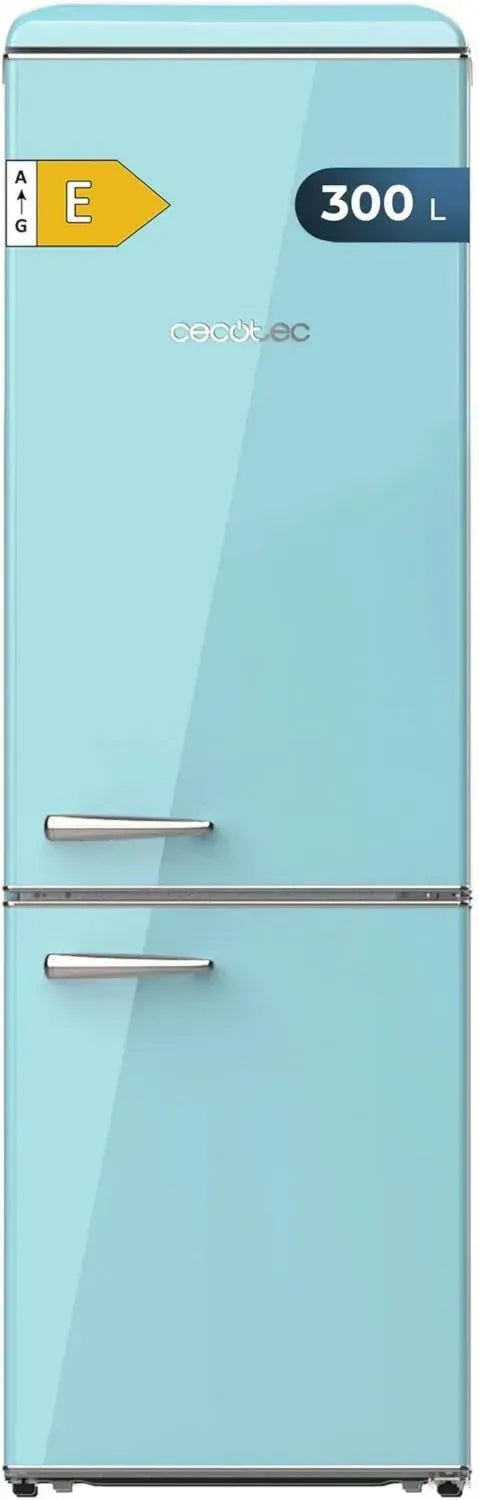 Réfrigérateur Retro Cecotec 300L - Bolero CoolMarket Combi 300, Classe E, Éclairage LED, Crisper Box, Température Réglable, Poignée Chromée