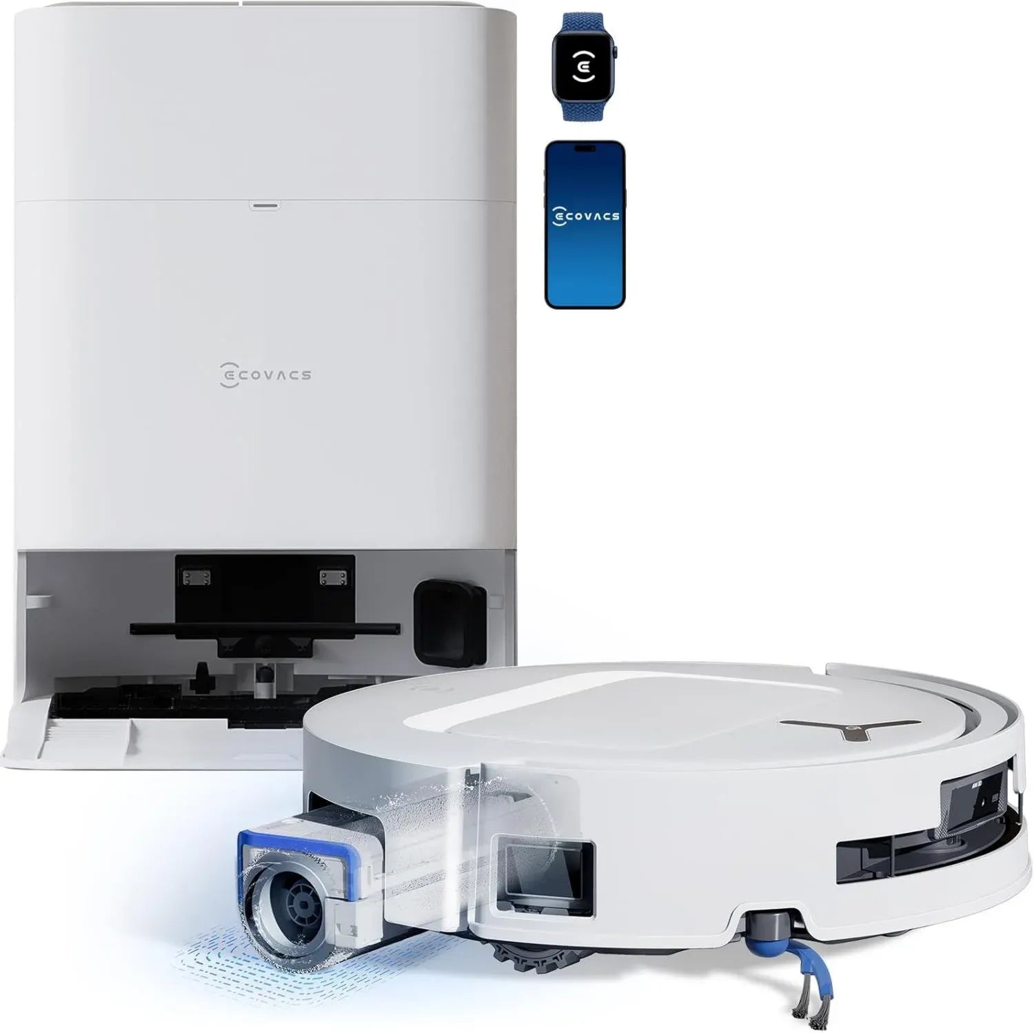 ECOVACS DEEBOT T80 Omni Robot Aspirateur et Laveur, Puissance 18 000 Pa, Nettoyage Automatique OZMO Roller, Technologie ZeroTangle 3.0, Lavage à l'Eau Chaude 40-75°C, Séchage à l'Air Chaud, Couleur Blanche