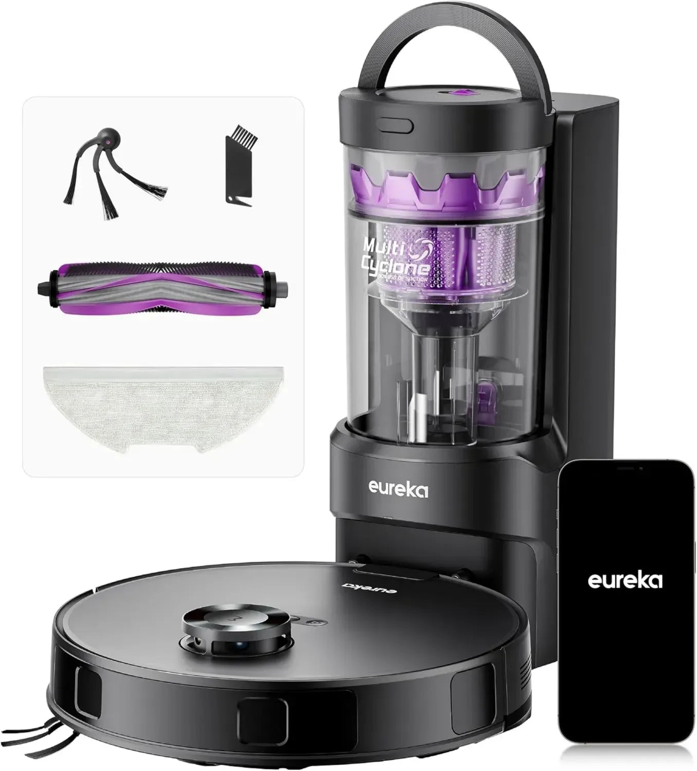 Eureka E20 Evo Plus Robot Aspirateur Laveur avec Auto-Vidange et Aspiration Puissante de 10000 Pa