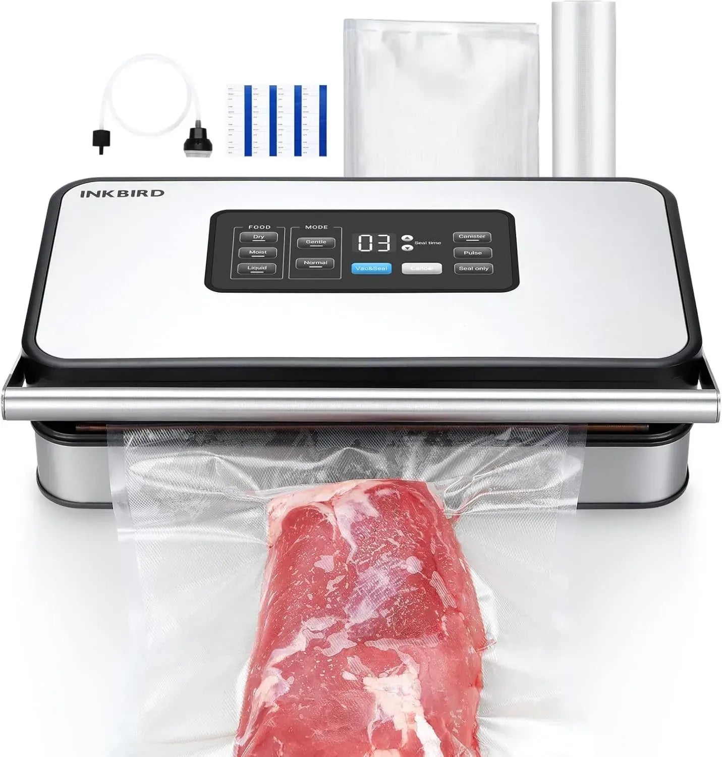 INKBIRD Appareil de Cuisson Sous Vide Professionnel, Pompe Puissante, Mode Sec/Humide/Liquide, Débit 20L/min, 160W, Fonctionnement Silencieux, Coupeur et Rangement Intégrés, Sacs Inclus