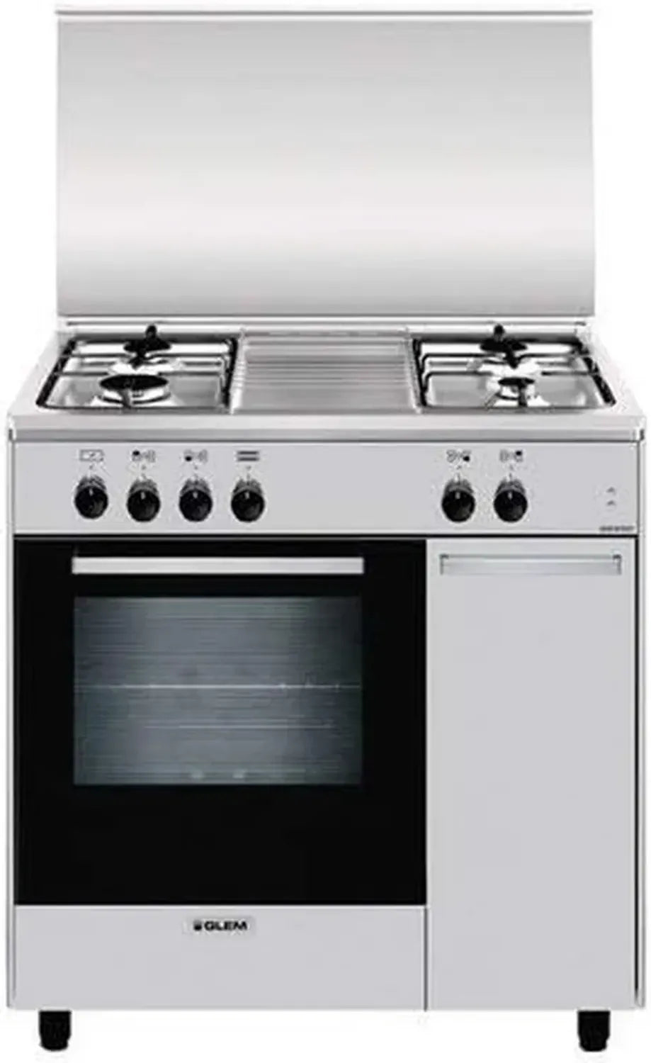 Glem Gas AS854EI cuisinière à gaz autonome en inox, cuisson tournebroche, plan de cuisson avant