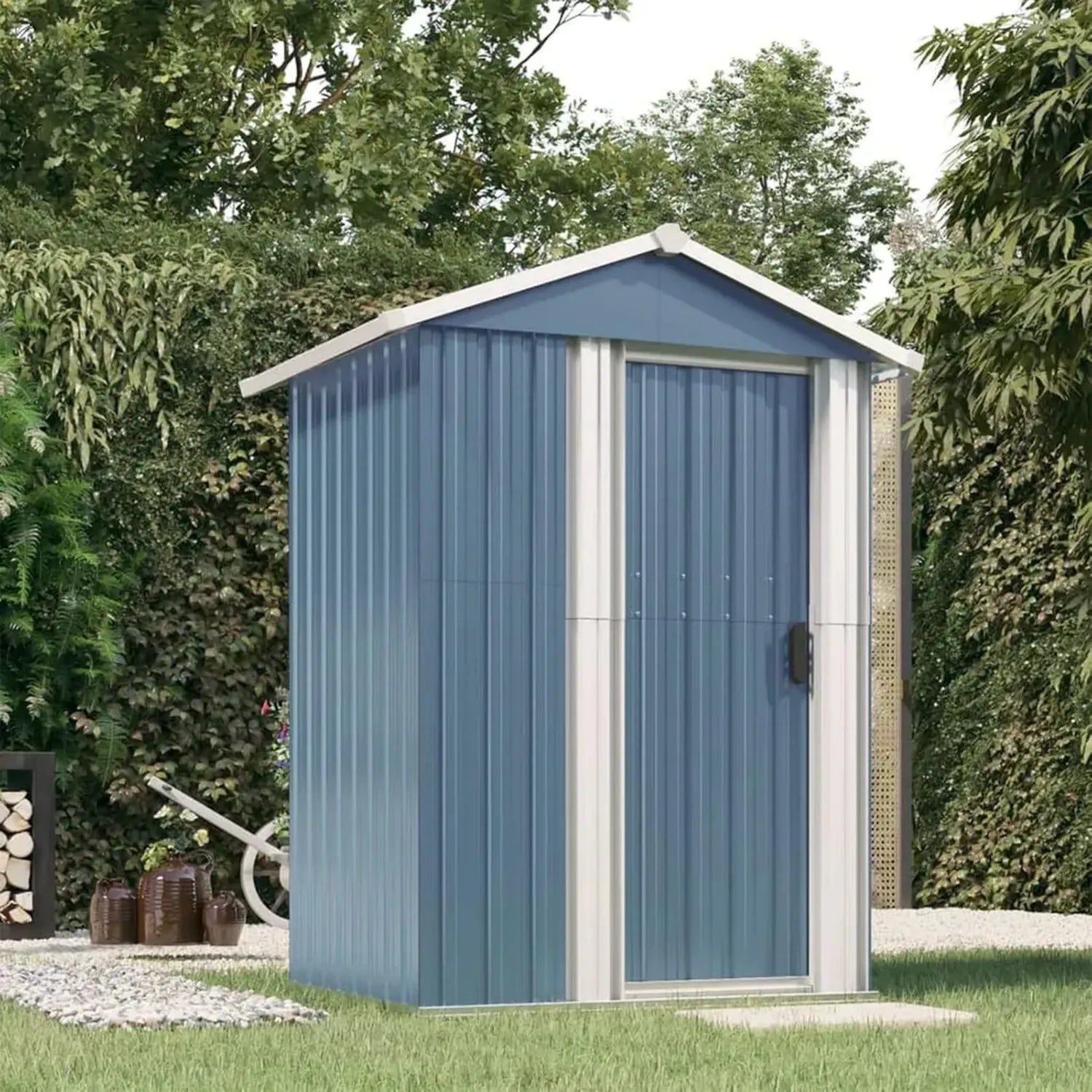 Cabane de Jardin Métallique 126x98x177 cm - Rangement Extérieur pour Outils et Équipements Gris