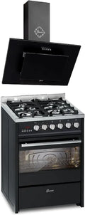 Cuisinière à Gaz 60 cm avec Four Électrique 60L et Hotte Aspire 860 m³/h