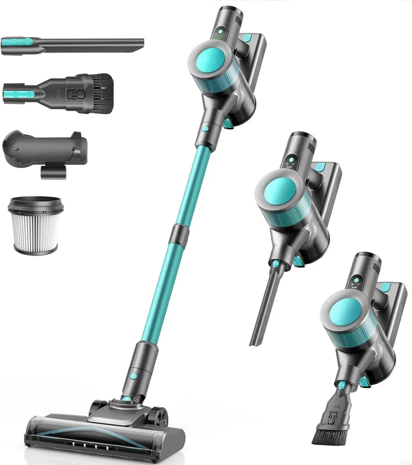Aspirateur Balai 3 en 1 sans Fil 45KPa, LED, 50 min Autonomie, Léger et Silencieux pour Animaux/Tapis/Sols