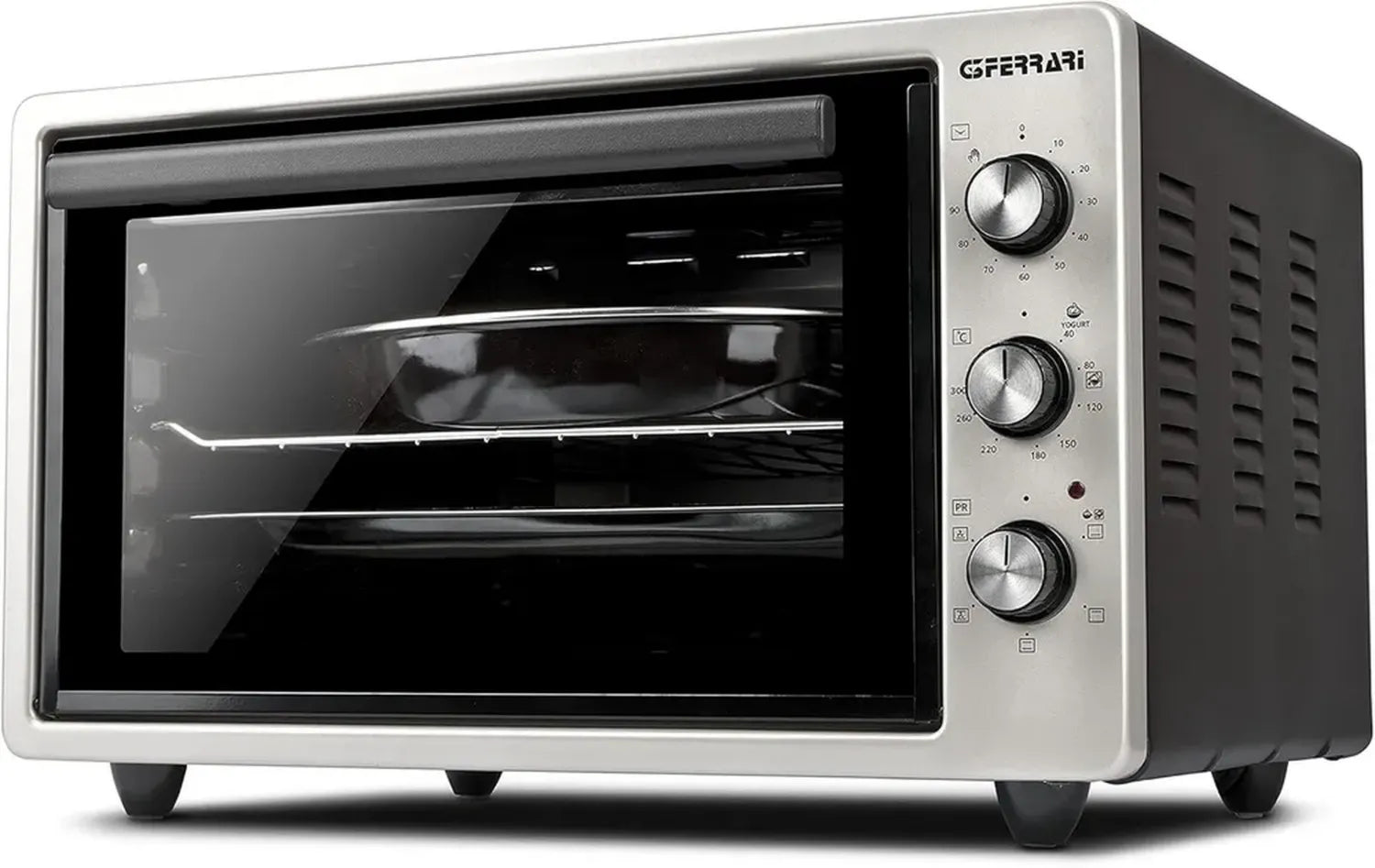 G3 Ferrari G10153 Four électrique à convection, 300°C max, 5 modes, 1400W, double vitrage, minuteur 90 min, accessoires inclus, argent/noir