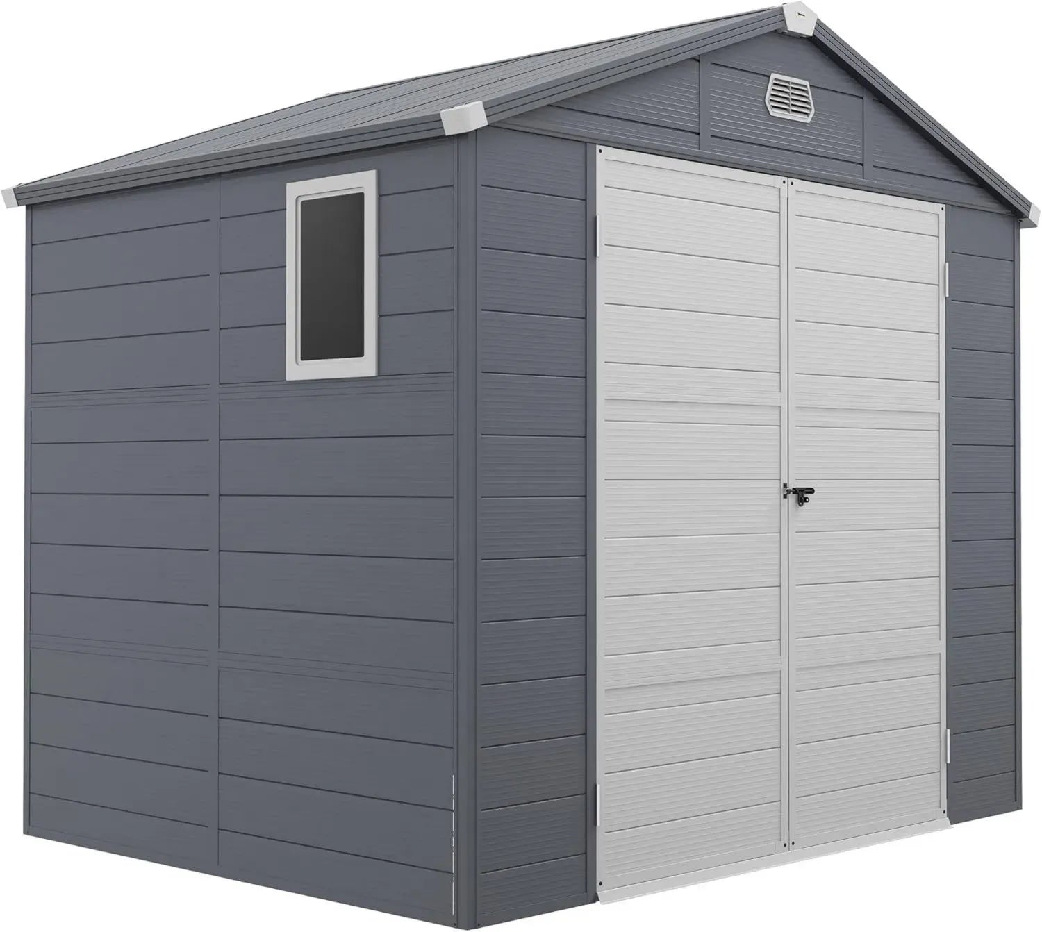 Abri de Jardin en Résine 4,6 m² avec Foundation en Aluminium et Portes Verrouillables, Gris Foncé