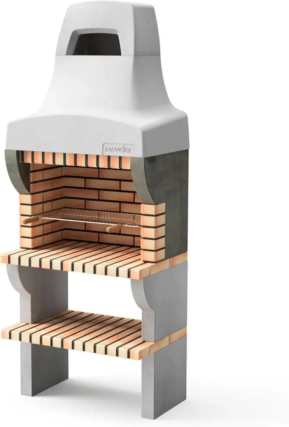 Barbecue d'Extérieur en Béton Réfractaire à Bois et Charbon - Modèle Bailen Plus - Gris et Orange