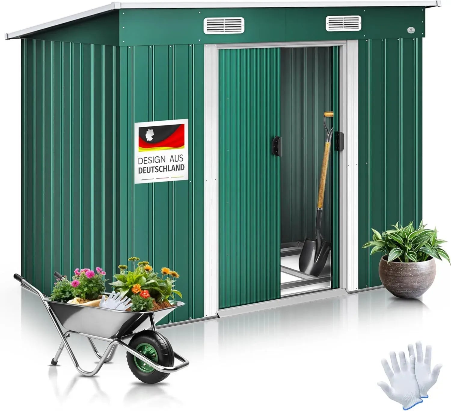 Abri en Métal pour Outils avec Fondations 3,4 m³ - Portes Coulissantes