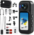Caméra d'Action 360° avec Écran Tactile et Objectif Rotatif, Étanche 30M, Batterie Longue Durée, Wi-Fi Intégré, Idéale pour Activités Extérieures, Accessoires Inclus