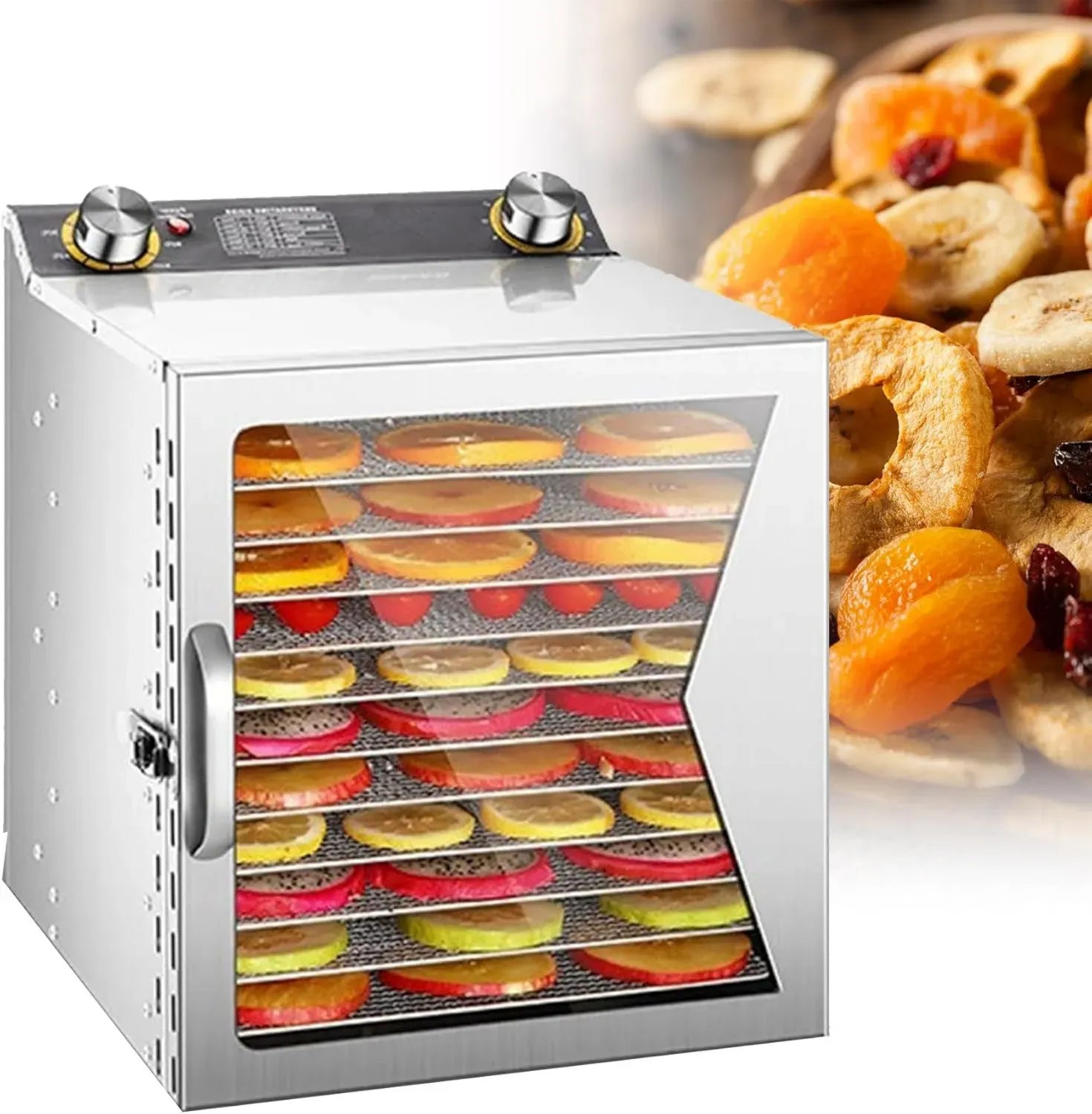 Déshydrateur alimentaire 12 couches avec minuterie et contrôle de température - Ventilation 360°, conservation longue durée