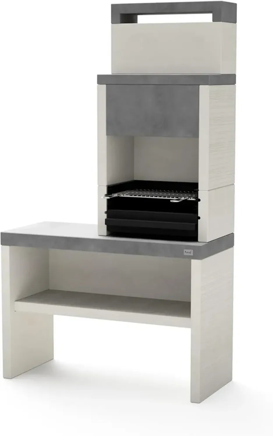 TUOZI - Barbecue fixe en bois et charbon modèle PLAN 2 (Gris/Blanc - 110 x 47 x 192 cm) REF: 8036 - Durable, parfait pour grillades en plein air