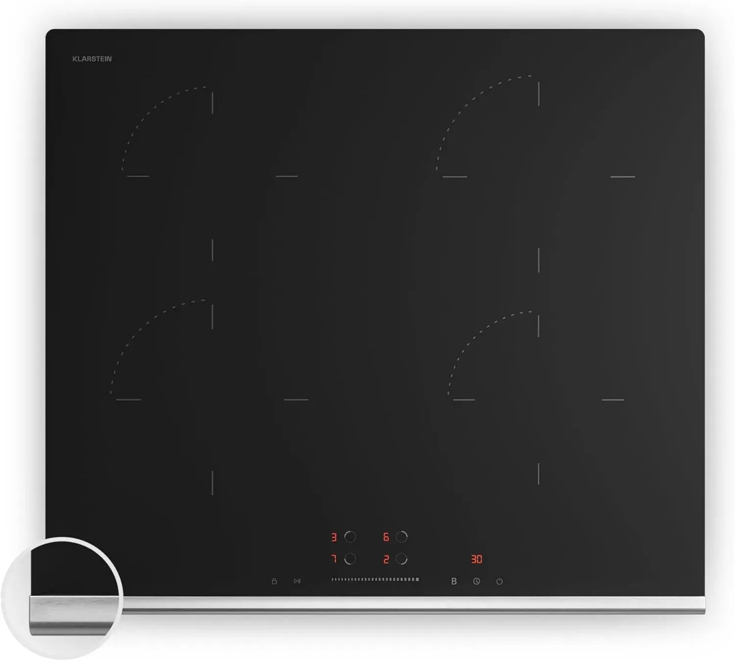 Plaque à Induction 60 cm Klarstein Verosteel - 4 Feux, 7400W, Commandes Tactiles, Minuteur, Sécurité Enfants, Verre Céramique Noir