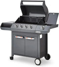 Barbecue à Gaz Emma 4 Brûleurs + 1 Latéral - FlexiGrill - Pour 12 Personnes - Surface 64 x 41,5 cm - 2 Tablettes - Puissance 15,1 kW