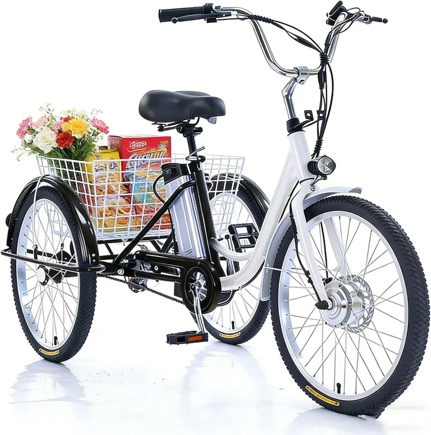 Tricycle Électrique Adulte 24', Vélo Trois Roues Seniors, 3 Modes, Siège Réglable, Charge 180Kg