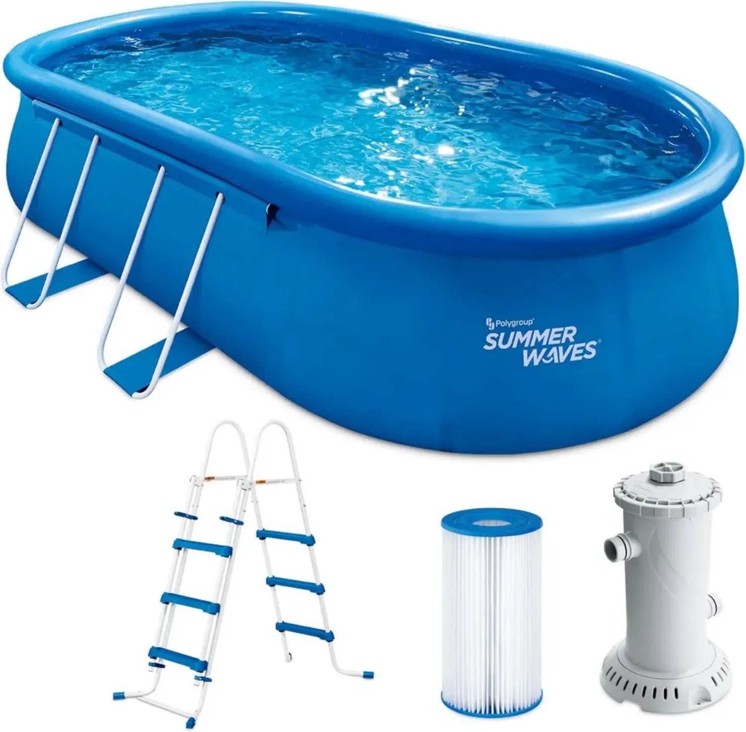 Kit Complet de Piscine Gonflable Ovale Bleu Summer Waves 549x345x107cm