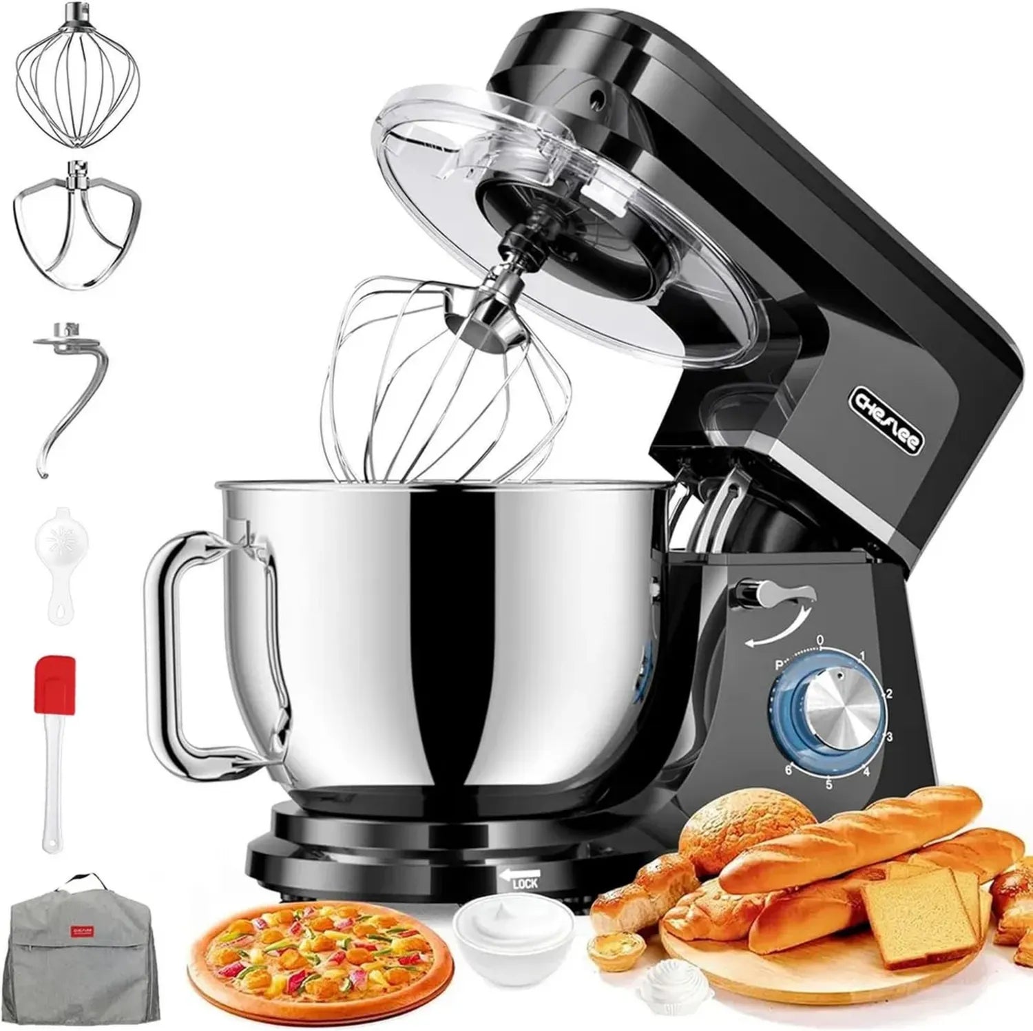Robot Cuiseur Cheflee 2000W, Bol 8L en Acier Inoxydable avec 6 Vitesses et Fonction Pulse, Accessoires Inclus