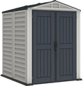 Abri de Jardin en PVC 5x5 avec Plancher, Toit Métallique Solide, Ignifuge, Gris Foncé